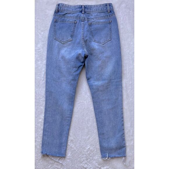 MOMOKROM High Waisted Distressed Raw Hem Mom Jean in Light Wash, Size 4 - Picture 15 of 16